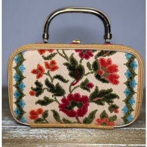 Vintage Box Purse 1960s Chenille Floral Art Deco  Lou Taylor Miami Stunning
